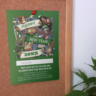 Invitación Animales Divertidos Fiesta de Año Nuevo Fans de De