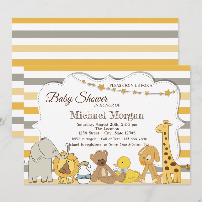 Invitación Animales dulces de Safari a rayas Baby Shower (Anverso / Reverso)