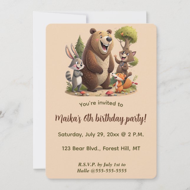 Invitación Animales editables del cumpleaños del bosque (Anverso)