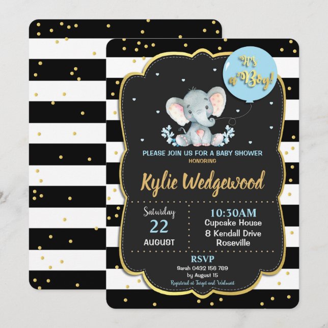 Invitación Animales elefantes de la jungla en Baby Shower inv (Anverso / Reverso)