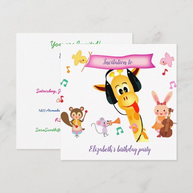 Invitación Animales felices (Anverso / Reverso)