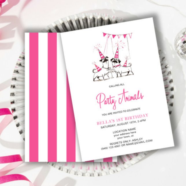 Invitación Animales fiestas Cachorro de cumpleaños rosado (Subido por el creador)