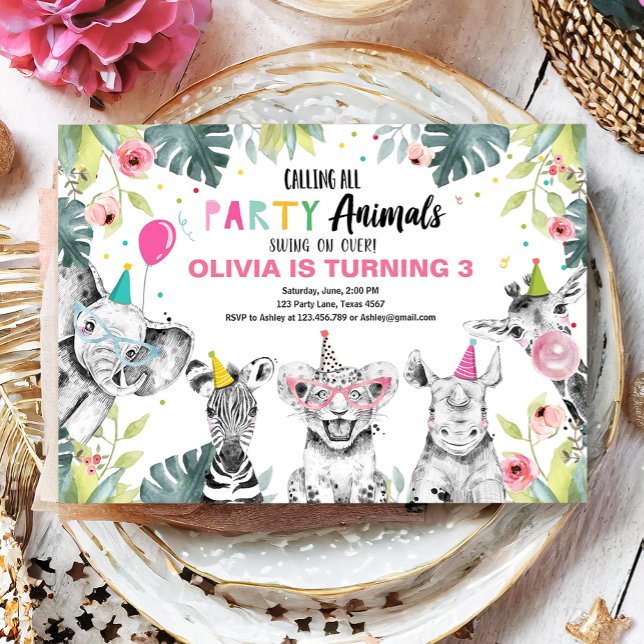 Invitación Animales fiestas Chica Safari cumpleaños Animales  (Subido por el creador)