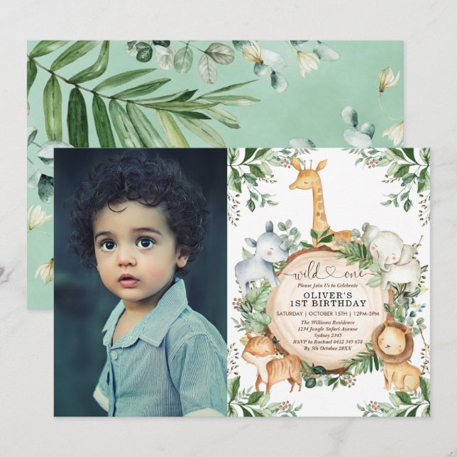 Invitación Animales Fiestas de Safari salvajes de una jungla (Anverso / Reverso)