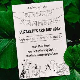 Invitación Animales fiestas dibujan cumpleaños de niño con do