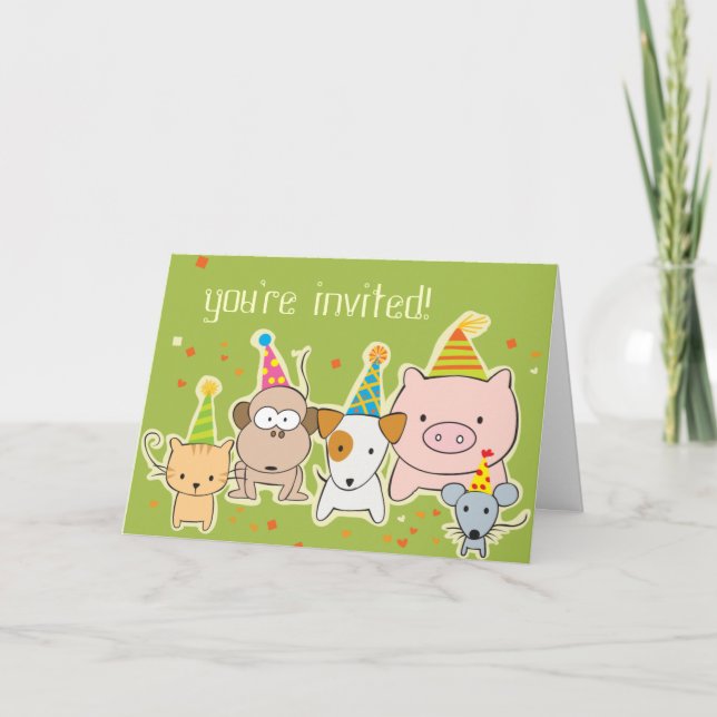 Invitación Animales fiestas — ¡están invitados! (Anverso)