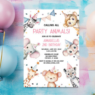 Invitación animales fiestas fiesta de cumpleaños del chica sa