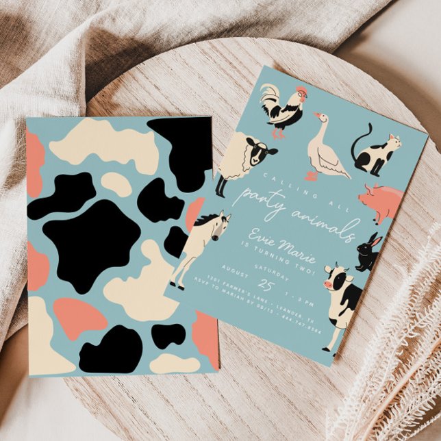 Invitación Animales fiestas | Niños Animales de la granja de  (Stand out with this modern and fun-filled farm-themed birthday invitation!)