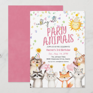 Invitación Animales Fiestas rosados en Gorras Fiestas Cumplea