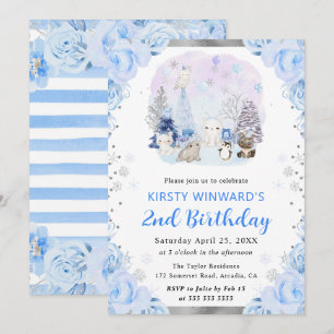 Invitación Animales Florales Árticos Acuarela Cumpleaños 2