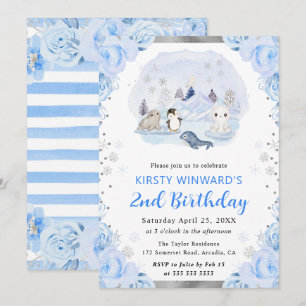 Invitación Animales Florales Árticos Acuarela Cumpleaños 2