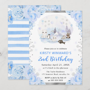 Invitación Animales Florales Árticos Acuarela Cumpleaños 2
