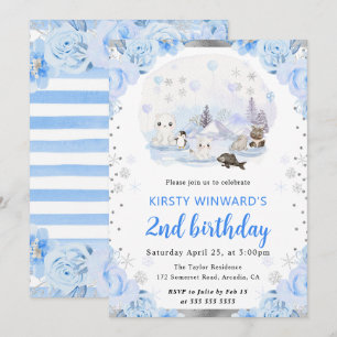 Invitación Animales Florales Árticos Acuarela Cumpleaños 2