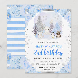 Invitación Animales Florales Árticos Acuarela Cumpleaños 2
