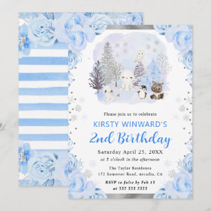 Invitación Animales Florales Árticos Acuarela Cumpleaños 2