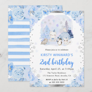 Invitación Animales Florales Árticos Acuarela Cumpleaños 2