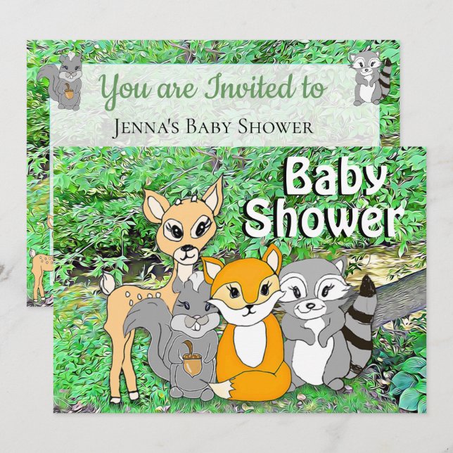 Invitación Animales forestales Creaturas de bosques Baby Show (Anverso / Reverso)