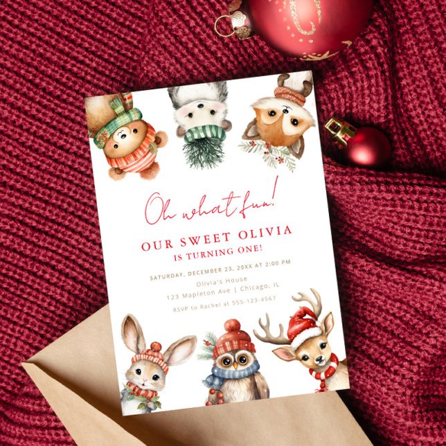 Invitación Animales forestales de invierno fiesta de primer c (Subido por el creador)