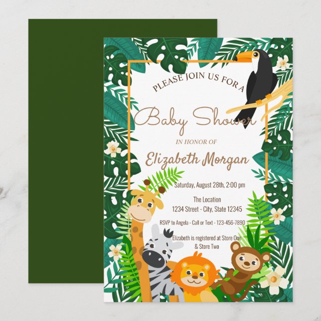 Invitación Animales forestales, deja Baby Shower de Woodland (Anverso / Reverso)
