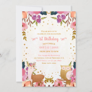 Invitación Animales forestales encantados de bonito Primer cu