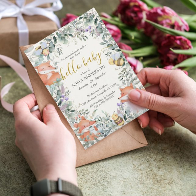 Invitación Animales forestales neutrales de género Boho Baby  (Subido por el creador)