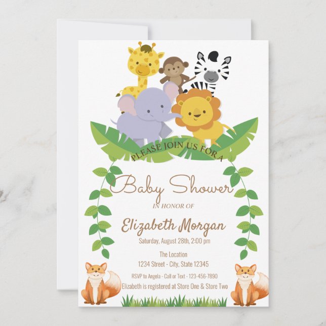 Invitación Animales forestales, Woodland Baby Shower (Anverso)