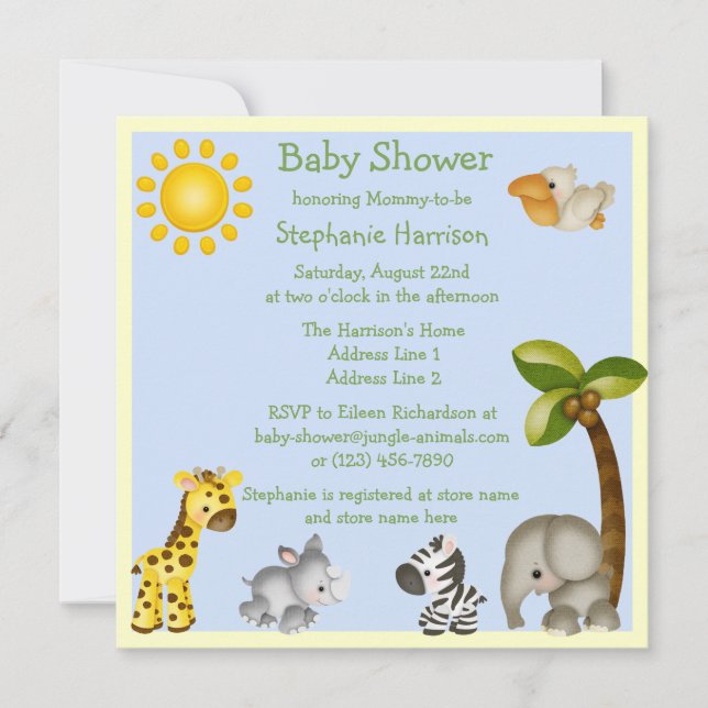 Invitación Animales lindos Baby Shower del safari (Anverso)