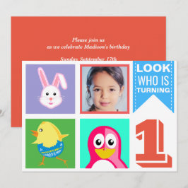 Invitación Animales Lindos Brillantes Coloridos Fiesta de Cum
