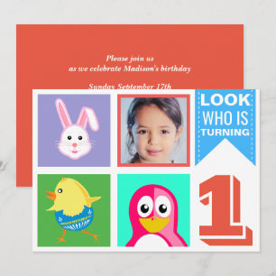 Invitación Animales Lindos Brillantes Coloridos Fiesta de Cum