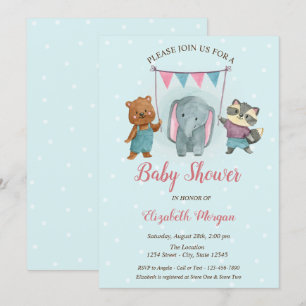 Invitación Animales Lindos, Cumpleaños de Bebé con Lunares Az