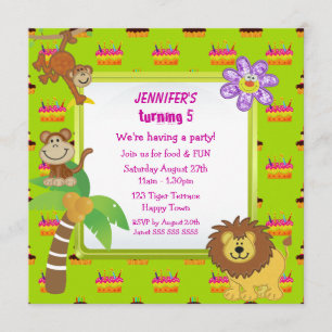 Invitación Animales lindos de la selva y fiesta de cumpleaños