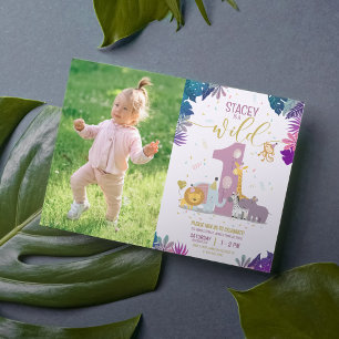 Invitación Animales Lindos de Safari Chica Cumpleaños Foto Un