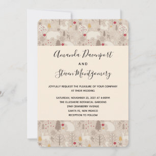 Invitación Animales Lindos del Bosque Nórdico Patrón de Boda