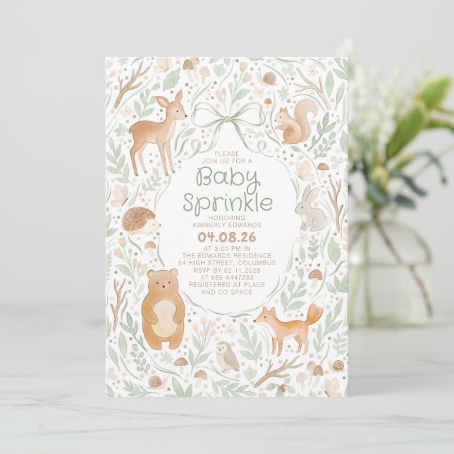 Invitación Animales Lindos del Bosque para Baby Sprinkle (Anverso de pie)