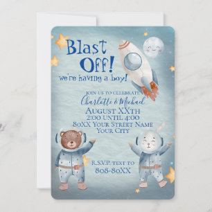 Invitación Animales Lindos en el Espacio Exterior Tema para N