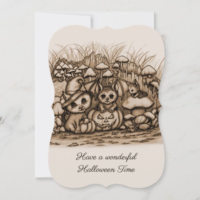Invitación Animales lindos esperando Halloween (Anverso)