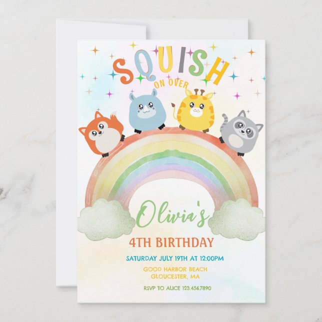 Invitación Animales lindos Squish sin género  Cumpleaños  (Anverso)