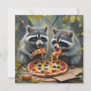 Invitación Animales lindos y divertidos comiendo pizza ideas 