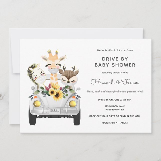 Invitación Animales Manejados Por Baby Shower Parade (Anverso)