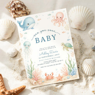 Invitación Animales Marinos Acuarela Fiesta de Bebé