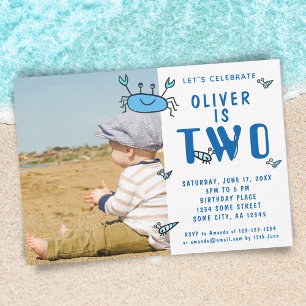 Invitación Animales Marinos Cangrejo Lindo Caparazón Niño Fot