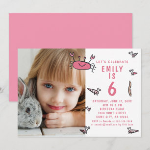 Invitación Animales Marinos Cangrejo Rosa Foto Cumpleaños Niñ