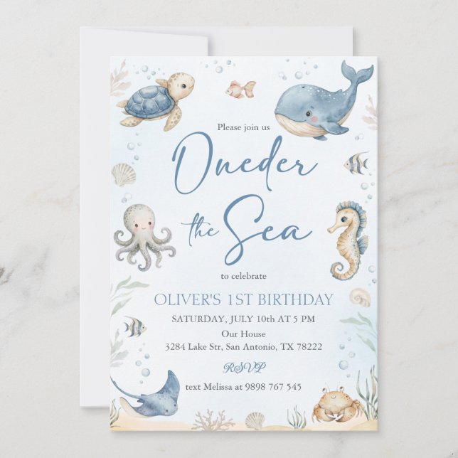 Invitación Animales Marinos Oneder (Anverso)