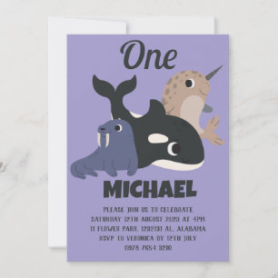 Invitación Animales marinos simple moderno lindo primer bebé 