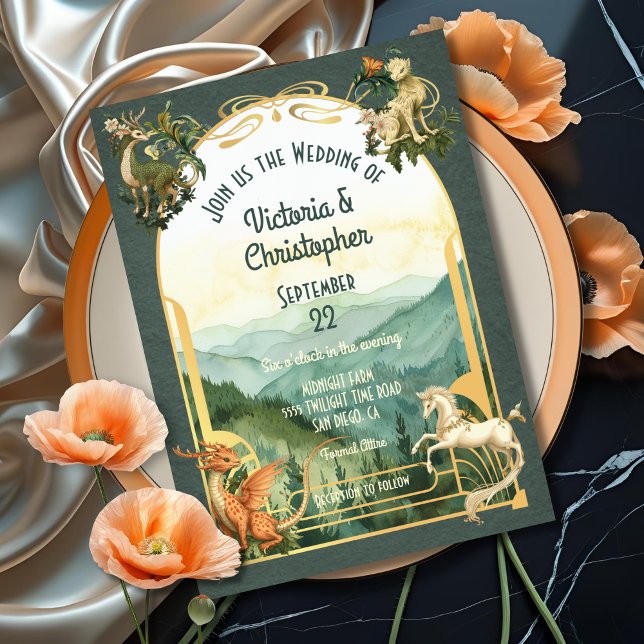 Invitación Animales míticos Criaturas forestales Boda Dragón (Subido por el creador)