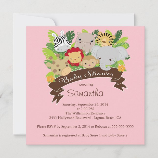 Invitación Animales modernos Baby Shower del safari de selva (Anverso)