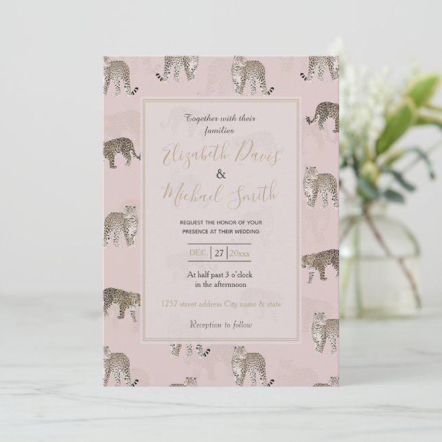 Invitación Animales modernos de la selva de leopardo rosa (Anverso de pie)