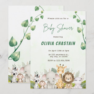 Invitación Animales modernos del bosque Fiesta de bebé niña