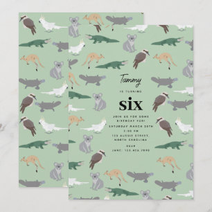 Invitación Animales Nativos Australianos Cumpleaños Eucalipto