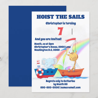 Invitación Animales náuticos navegando barcos CUALQUIER fiest